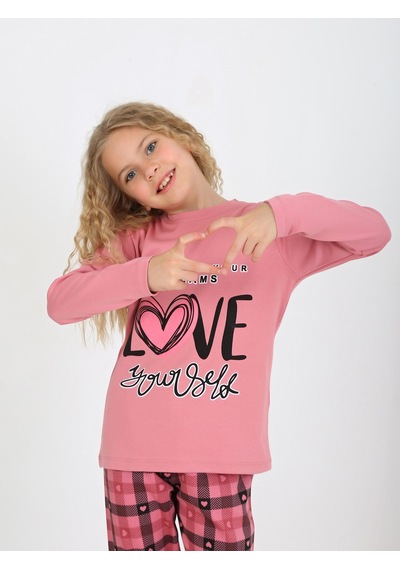 Kız Çocuk Uzun Kollu %100 Pamuklu Düğmeli Pijama Takımı Your Dreams Gül