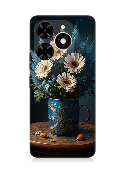 Tecno Spark 20c Uyumlu Mavi Çiçek Desenli Silikon Kılıf
