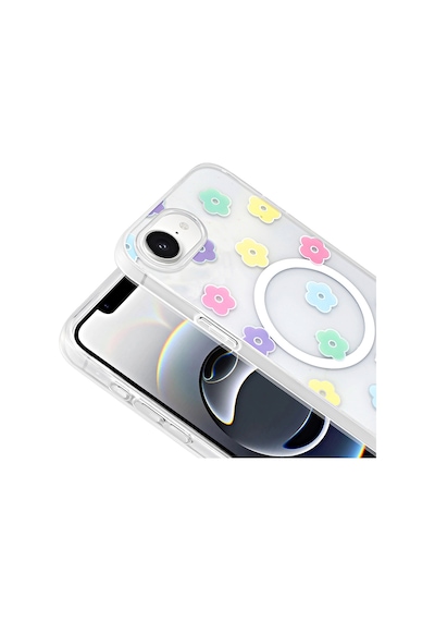 Thegencoo Apple Uyumlu iPhone 16e Kılıf M-safe Şarj Özellikli Şeffaf Zore Folk Sert Kapak - Sevimli Köpek Beyaz