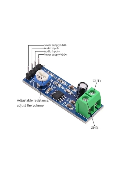Lm386 Ses Kuvvetlendirici Modül Dc 5v / 12v Mono Ayarlanabilir Ses Yükseltici Mikrofon Amfi