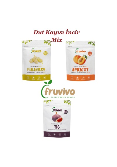Fruvivo 3'lü Freeze Dry Paket - Kayısı + İncir + Dut - Dondurularak Kurutulmuş Meyve Cipsi Şeker İlavesiz %100 Doğal Vegan 90 G