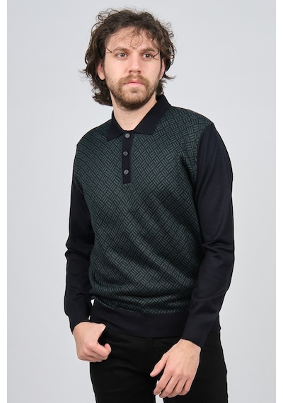 Pave Erkek Polo Yaka Desenli Yün Kazak 4537134 Lacivert Lacivert