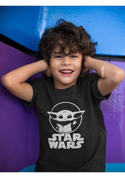 Sevbano Star Wars Yıldız Savaşları Baskılı Unisex Çizgi Film Çocuk Tişört SIYAH