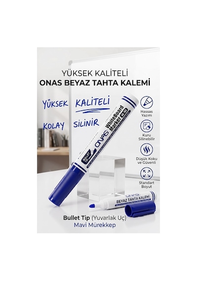 Beyaz Yazı Tahta Kalemi 1 Adet Onas Yazı Tahta Kalemi Kolay Silinebilir Tahta Kalemi Okul Sınıf Mavi