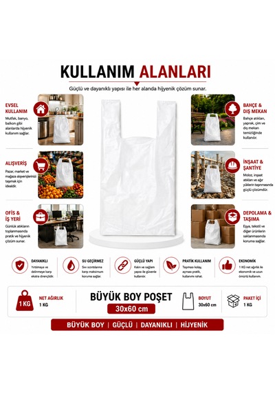 Beyaz Kalın Atlet Poşet Büyük Boy 1 Kg Market Manav Ve Çöp Poşeti