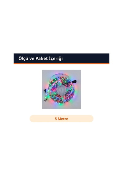 Trobus Rgb Led Şerit Silikonlu Dış Mekan İç Mekan 60 Led 5 Metre Çok Renkli
