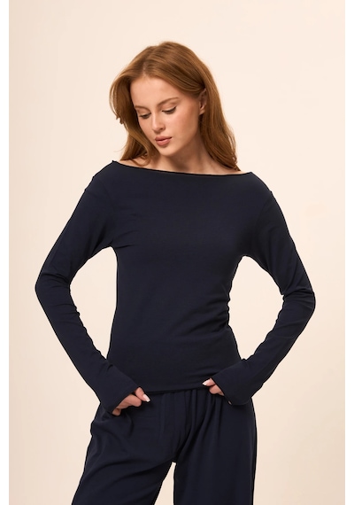 Zoor Ultra Soft Penye Modal Kayık Yaka Bluz Laci Vert