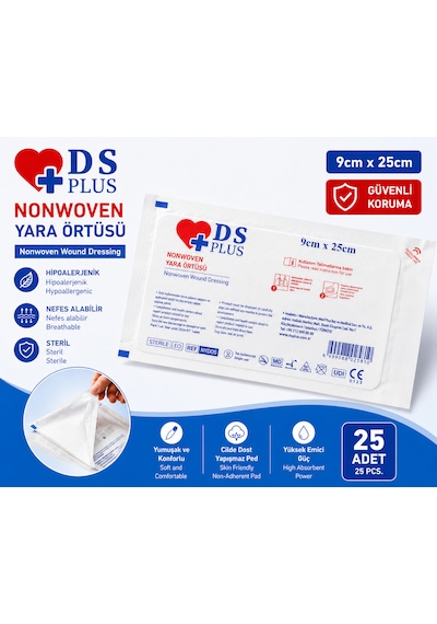 Ds Sağlık Nonwoven Yara Örtüsü 9cm 25cm 25'li