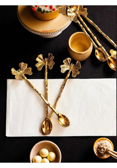 12 Parça Kelebek Model Kaşık Gold Kaplama Çay Ve Kahve Kaşığı Kelebek Figür Sunumluk Kaşık Gold