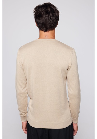 Tudors Erkek Slim Fit Bisiklet Yaka Taş Rengi Kazak-28968-taş Taş