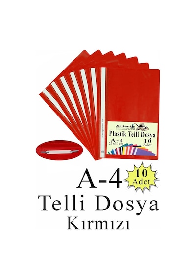 Telli Dosya Plastik A4 10 Lu 1 Paket Poşet Dosyalara Uyumlu Ekonomik Kaliteli Şeffaf Kapak Telli Dosya Okul Büro Ofis Kırmızı