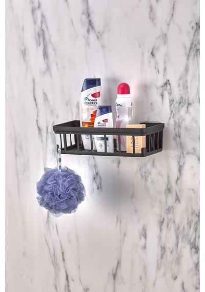 Yapışkanlı Şampuanlık - Banyo & Duş Düzenleyici Banyo Rafı - Sabunluk Organizer Antrasit Şeffaf