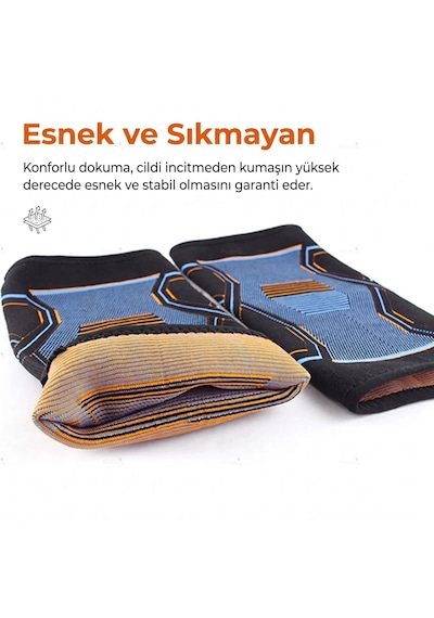 Esnek Ve Sıkmayan Dikişsiz Antrenman Dizliği - Kaymaz Silikonlu Ortopedik Fitness, Voleybol, Basketbol Spor Dizlik 1 Adet Mavi - Turuncu