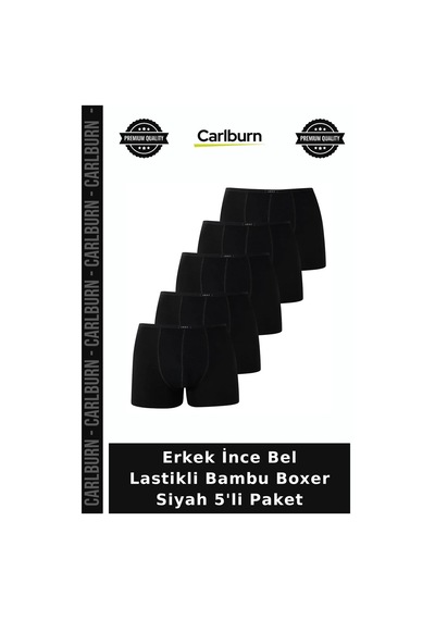 Carlburn Erkek İnce Bel Lastikli Bambu Boxer Siyah 5'li Paket Botanik Giyim Günlük Çamaşır Modern Stil