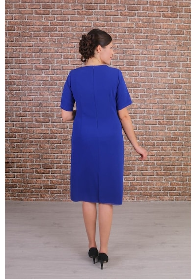 Nidya Moda Büyük Beden Kadın Saks Abiye Elbise-4152Sx Saks Mavi