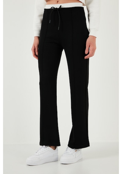 Lela Streç Slim Fit Yüksek Bel Geniş Paça Çimalı Bayan Eşofman Altı 5866078 Siyah