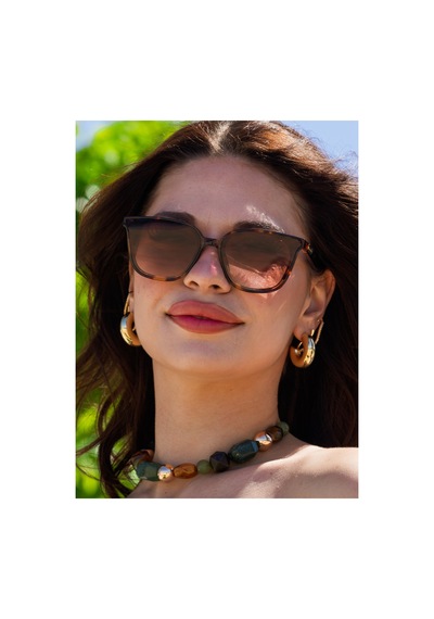 Geometrik Leopar Detaylı Siyah Kadın Güneş Gözlüğü Llt01 Leopar
