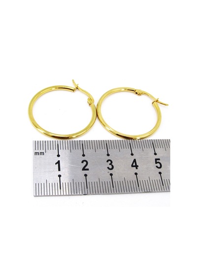 26 MM Kadın Halka Çelik Küpe Çifti Italyan Kilitli Mse26 Sarı