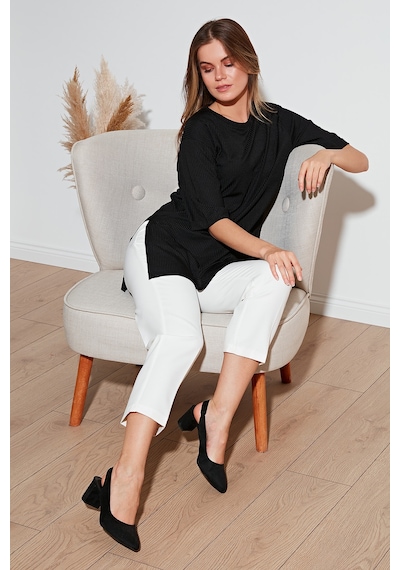 Lela Oversize Bisiklet Yaka Yırtmaç Detaylı Bayan Bluz 5863683 Siyah