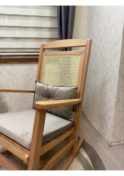 Asedia Veranda Naturel Vizon Minderli Hasırlı Sallanan Sandalye Dinlenme Koltuğu