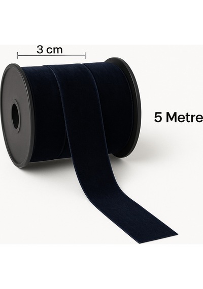 Paşateks 3 Cm Düz Kadife Şerit Lacivert 5 Metre Premium Tekstil Aksesuarı