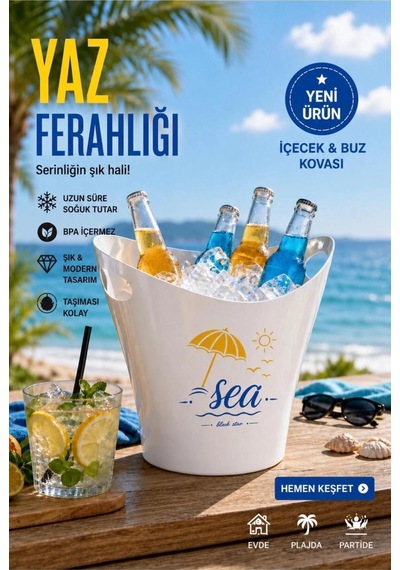 Galeriyo Sea 6 Lt. İçecek Ve Buz Kovası Taşınabilir Beyaz