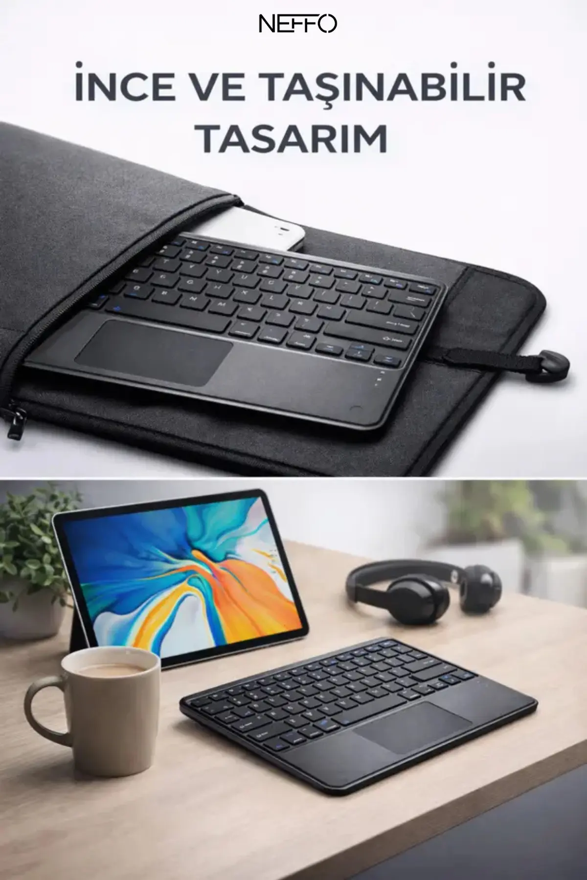 Touchpadli Kablosuz Klavye Sessiz Tuş Bilgisayar Tablet
