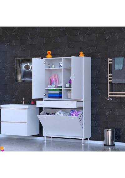 Eliusta Wall Beyaz Banyo Dolabı 95 Cm Üç Göz Bölmeli Sepet 95x171x32,5 Cm 4 Raflı Mutfak/banyo Dolabı Beyaz Eliusta Wall Beyaz Banyo Dolabı 95 Cm Üç Göz Bölmeli Sepet 95x171x32,5 Cm 4 Raflı Mutfak/banyo Dolabı Beyaz