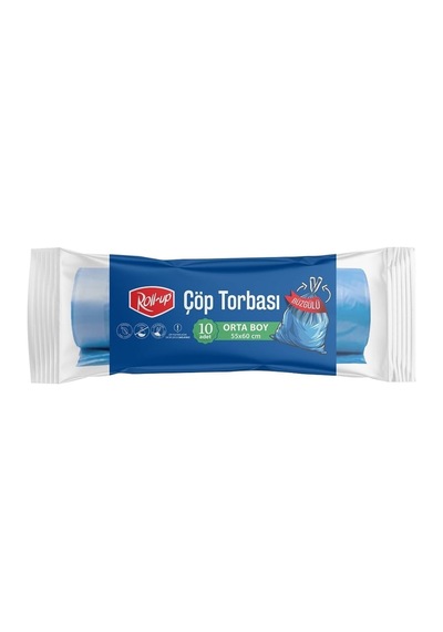 Roll-up Çöp Torbası Orta Boy Büzgülü 55x60cm 10 Adet 16'li Paket