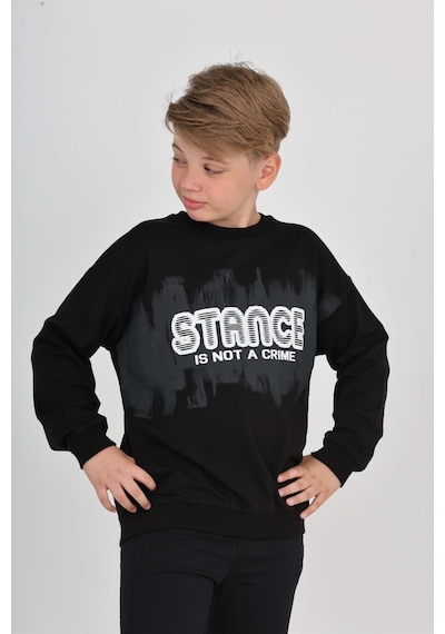 Toontoy Kids Toontoy Erkek Çocuk Stance Baskılı Sweatshirt Siyah