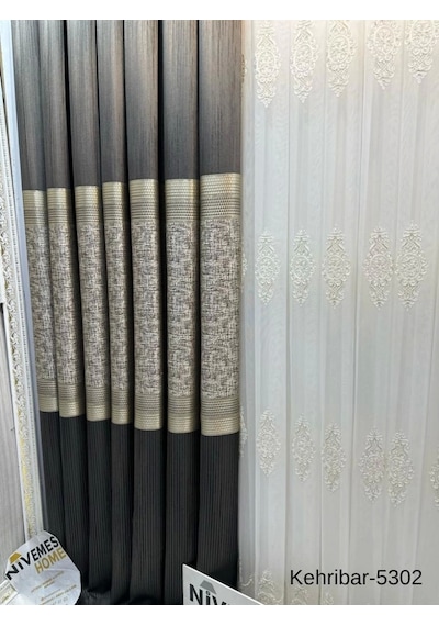 Nivemeshome Kehribar Ft614162 Antrasit V-5302 Pano Fon Perde 1/3 Sık Pileli Perde Apm Çok Renkli
