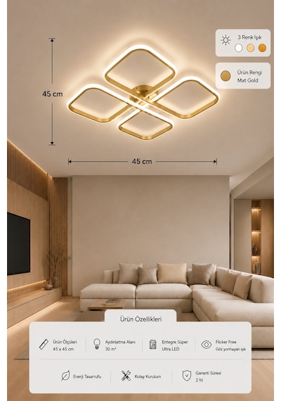 Nuvo Led Plafonyer Avize 3 Renk Kumandalı Eskitme