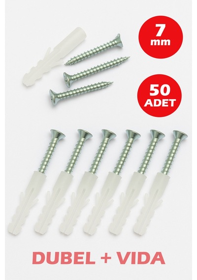 7mm Plastik Dübel + Vida Seti 50 Adet