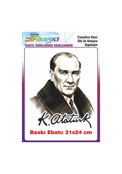 Atatürk İmzalı Kara Kalem Görseli Ütü İle Yapışan Tişört Tekstil Baskı 2923