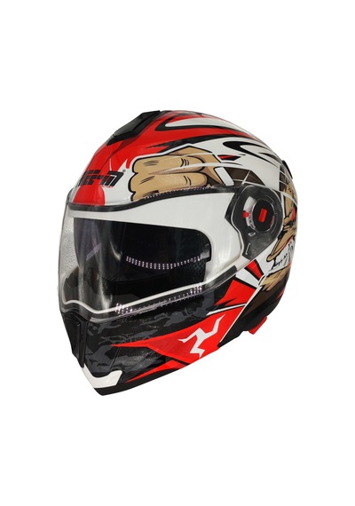 Free-M 961 Monkey Güneş Vizörlü Çeneden Açılır Kask Siyah - Beyaz - Kırmızı