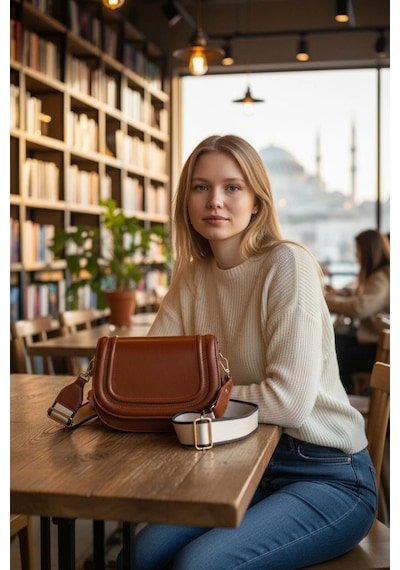 Glemix Hola Taba Cilt Kanvas Şerit Askılı Kadın Trend Omuz Çantası Taba