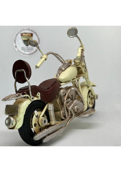 El Yapımı Krem Chopper/cruiser Metal Motosiklet Biblosu Kahverengi Koltuklu & Sissy Barlı