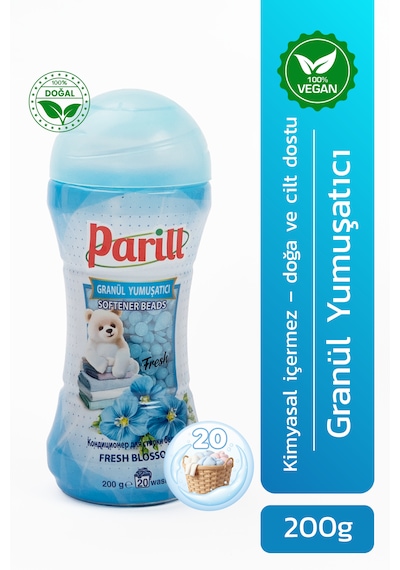 Parill Organik Vegan Granül Yumuşatıcı Fresh Blossom Kokulu, 200g Yerli Üretim, 20 Yıkama Tekli