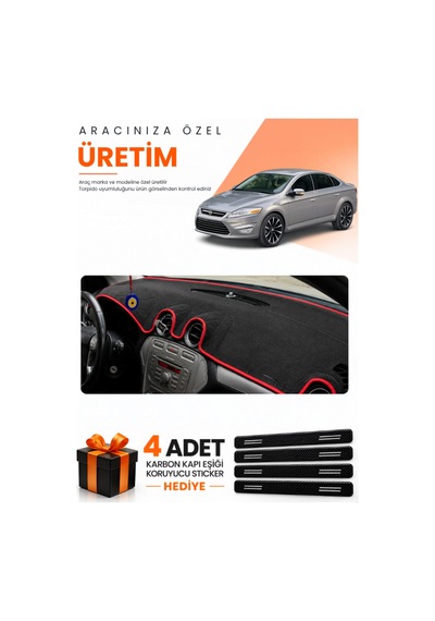 Ford Mondeo Mk4 2008-2014 Uyumlu Torpido Koruma Örtüsü Oto Kılıfı - Siyah Kırmızı