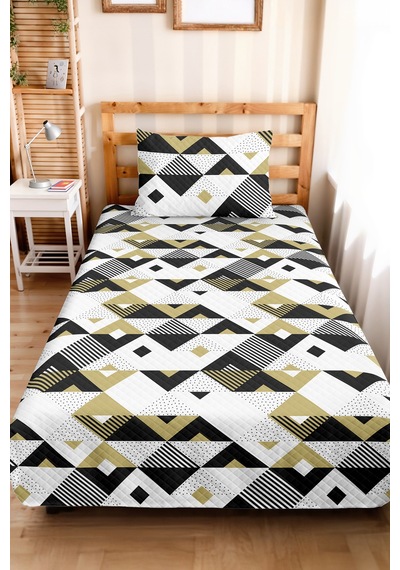 Siyah Geometrik Modern Genç Odası Tek Kişilik Pike Takımı-gold Beyaz 160x220cm Kapitone Yatak Örtüsü Dokulu İpek Anısı