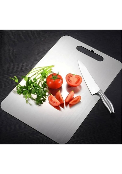Gkd Üst Kalite Paslanmaz Çelik Metal Kesme Tahtası 24x34 Cm ,yapışkan Silikon Ayaklı Gri