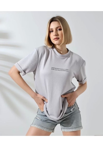 Unisex Bisiklet Yaka Baskılı Slim Fit T-shirt - Boyalı Gri Boyalı Gri