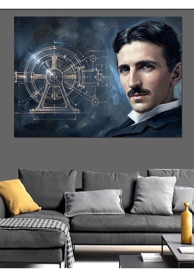 Bilim İnsanı Nikola Tesla Portresi Dekoratif Kanvas - Mdf Ahşap Tablo