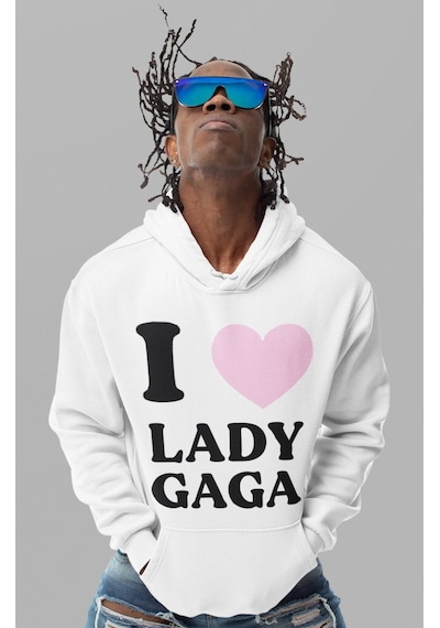 Sevbano I Love Lady Gaga Yazılı Unisex Oversize Şarkıcı Hoodie beyaz