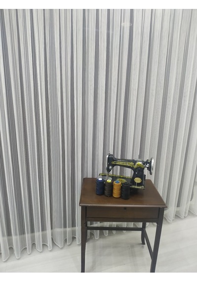 Tül Perde Çizgili Sade Ve Spor Dökümlü Pile Duruşuyla (307535162)