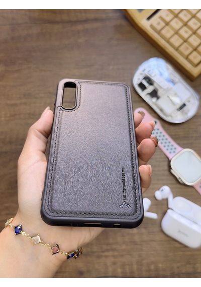 Samsung Galaxy A70 Uyumlu Premium Deri Dokulu Darbelere Karşı Dayanıklı Nazal Silikon Kılıf Siyah