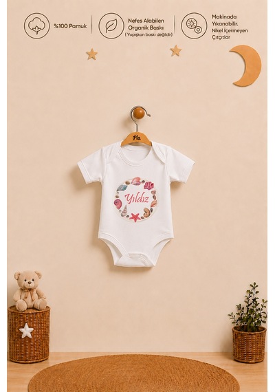 Pia Baby Kişiye Özel Kız Bebek Hediyesi 2'li Organik Baskılı %100 Pamuk Body Zıbın Ve Ham Bez Kıyafet Kesesi 2098b2k3x Ekru
