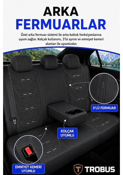 Renault Megane E-tech 2022+ Uyumlu Prestige Line Keten Serisi Siyah Beyaz Koltuk Kılıfı