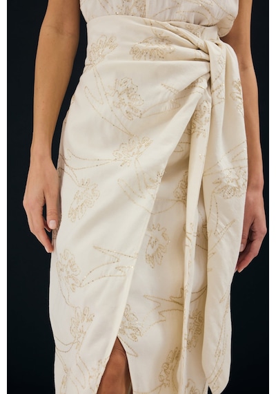 Sateen Nakış Detaylı Uzun Etek - Taş-137330