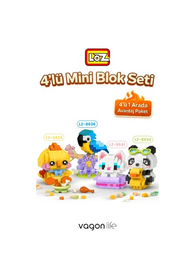 Loz Micro Block 4'lü Hayvan Figürü Seti 4 Farklı Model Dekoratif Oyuncak Yapım Seti Yapı Blok Seti